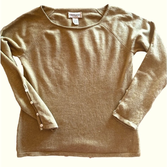 Bloomingdale’s Xl cashmere crewneck sweater button sleeve detail .Heather celery - Picture 1 of 6